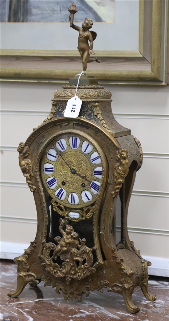 A boulle work French mantel clock, 19th century or earlier H.70cm